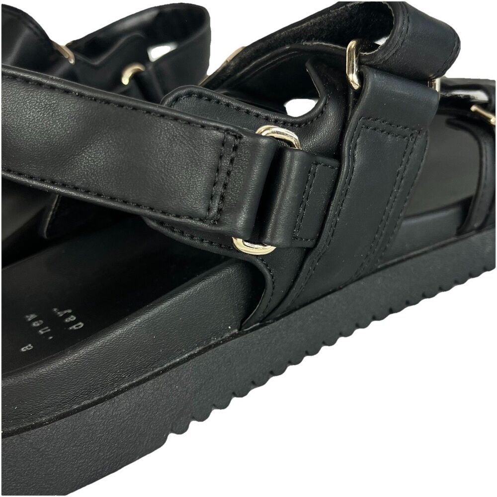 Women Black Platform Sandals Double Strap Gold Buckle Casual Comfort Size 81/2 - Picture 7 of 15